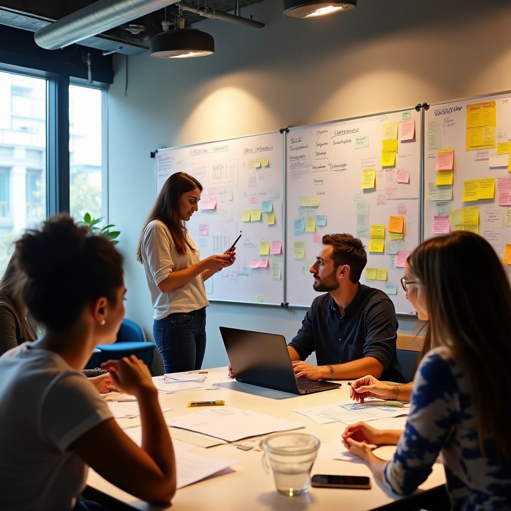 Equipo de diseño colaborando en la fase de investigación